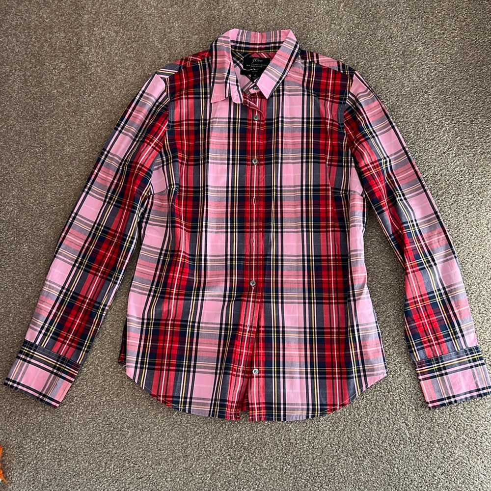 J CREW women’s pink & red plaid shirt size 6 NWT